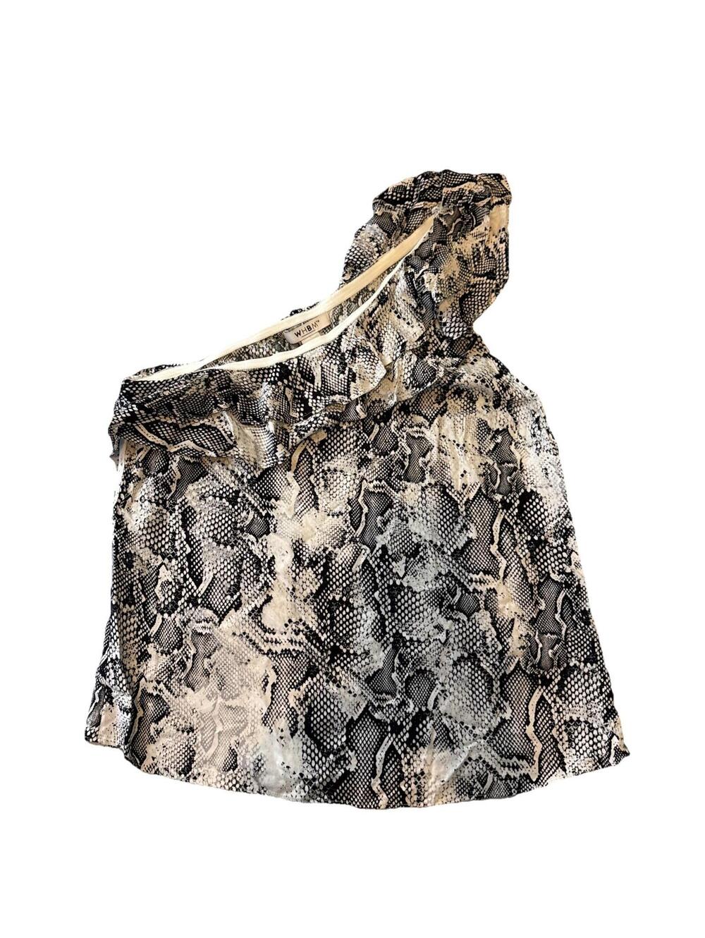 White House Black Market Womens One Shoulder Snake Print Blouse Top, Size 6, NWT